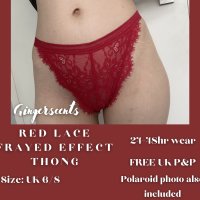Red Lace Frayed Effect Thong (#A…